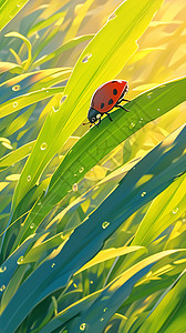 可爱小小的卡通七星瓢虫背景图片