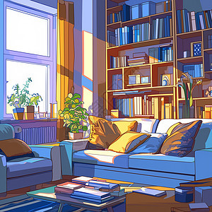 阳光照在温暖的书房沙发上图片