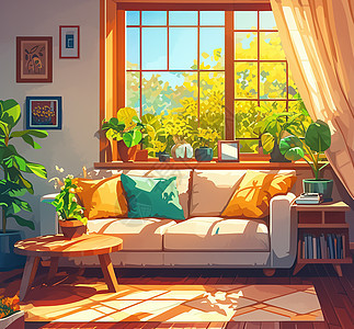 阳光照在温暖的书房沙发上图片