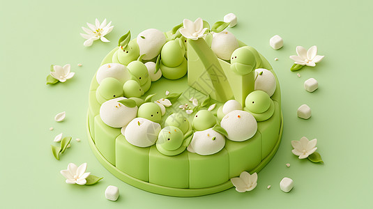 绿心猕猴桃清新绿色调春天主题唯美的蛋糕插画