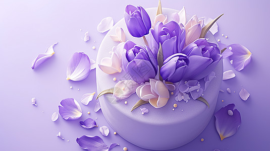 浅紫色背景浪漫美味的卡通蛋糕甜品插画