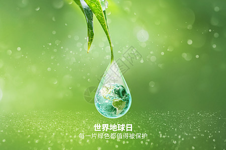 世界地球日绿色创意水滴地球图片