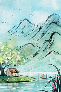 国风美女手绘水墨谷雨山水风景小清新插画插画