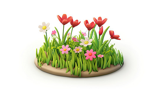 春天花草3D立体图标背景图片