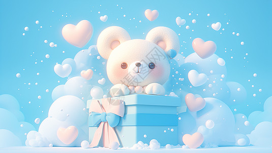 礼物盒上一只可爱的卡通小熊图片