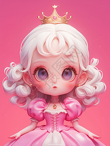 戴皇冠穿着粉色公主裙的金发卡通小公主图片