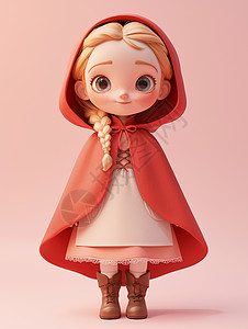 穿着红色披风立体可爱的卡通小女孩图片