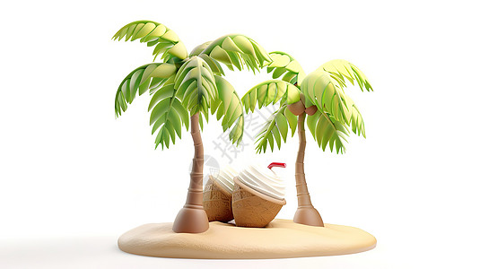 夏天椰子树果汁3D图片