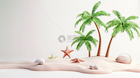 夏天沙滩海星椰子树图标图片