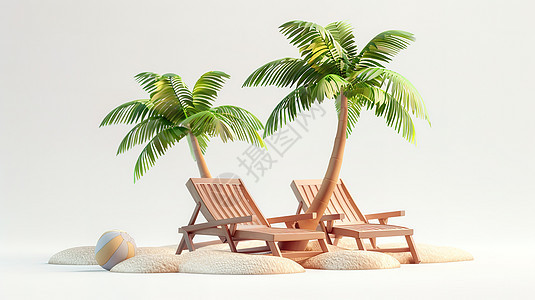 椰子树躺椅3D图标背景图片