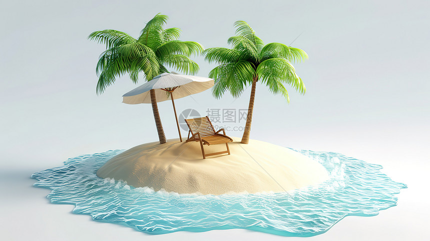 海滩椰子树躺椅图标图片