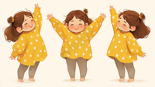 穿着黄色波点上衣开心笑的肥胖可爱小女孩图片