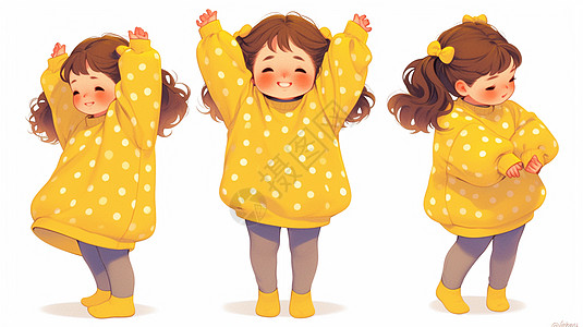 穿着黄色波点上衣开心笑的可爱卡通小女孩图片
