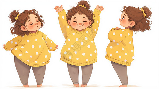 穿黄色上衣开心笑的肥胖可爱卡通小女孩图片
