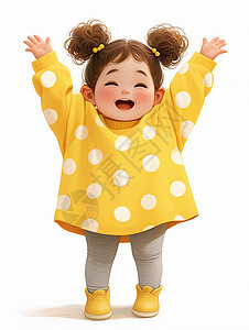 开心笑穿着黄色上衣的可爱卡通小女孩图片