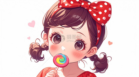 吃棒棒糖的美丽卡通小女孩图片