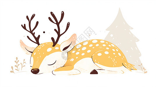 在地上休息的可爱卡通小鹿图片
