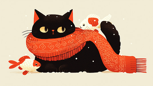 红围巾的可爱卡通小猫图片
