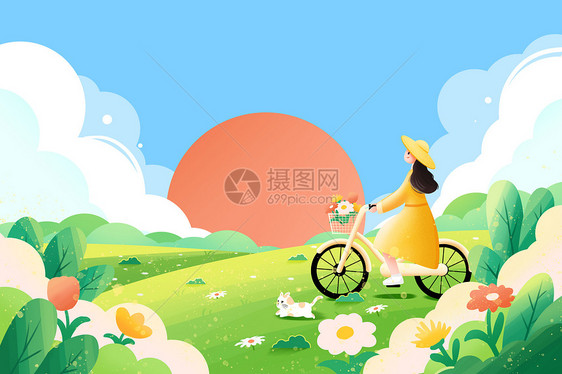 夏日手绘清新五一出游季插画图片