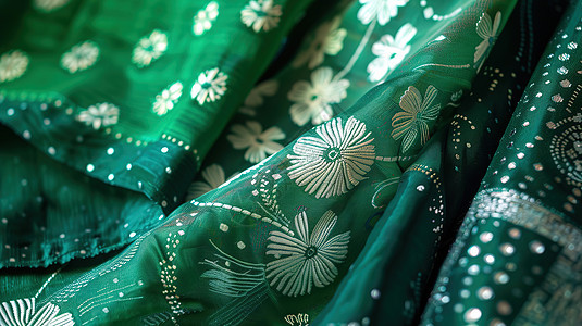 神色绿色花卉纺织物图片