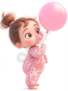 吹泡泡糖手拿气球的可爱卡通小女孩图片