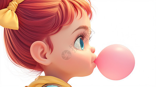 吹泡泡糖手拿气球的可爱小女孩图片