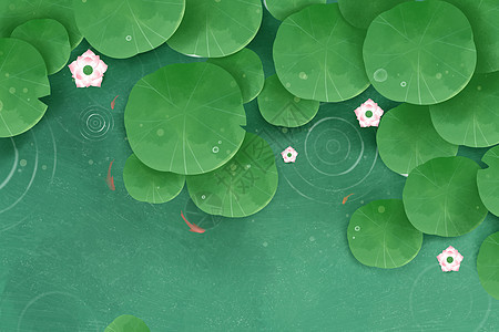 立夏小清新水面上的荷花荷叶插画背景背景图片