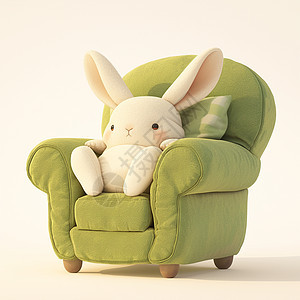 柔软毛茸茸的卡通沙发上一只毛茸茸的兔子背景图片