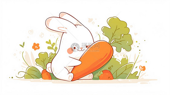 抱着胡萝卜的可爱卡通小白兔图片