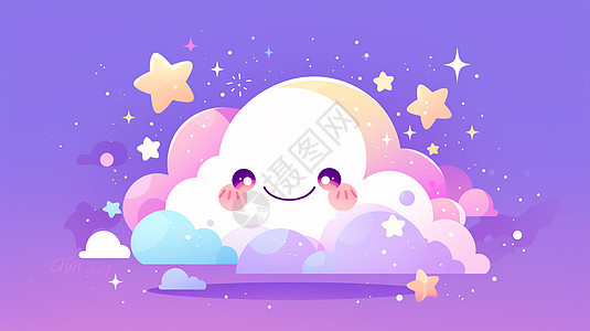 紫色背景上一朵可爱的卡通小云朵图片