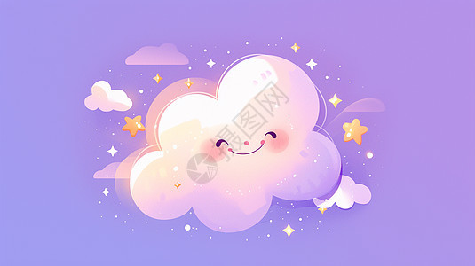 紫色背景上一朵卡通小云朵图片