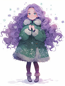 紫色长卷发的可爱卡通小女孩图片