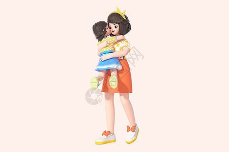c4d立体母亲节母女互动拥抱亲妈妈3d插画背景图片