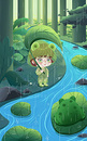 谷雨节气之森林里戴着青蛙头套的小女孩图片