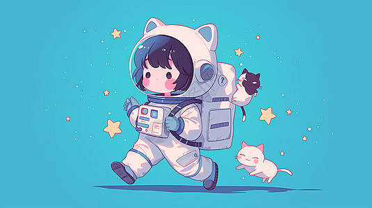 穿着太空服的女孩和猫图片