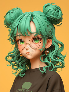 绿色头发时尚的卡通女孩图片