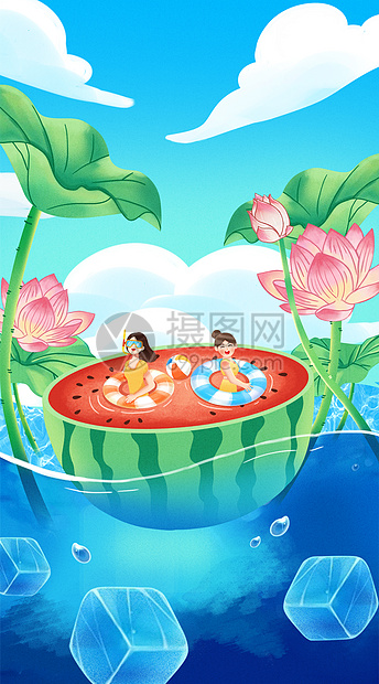 立夏在湖水中游泳图片