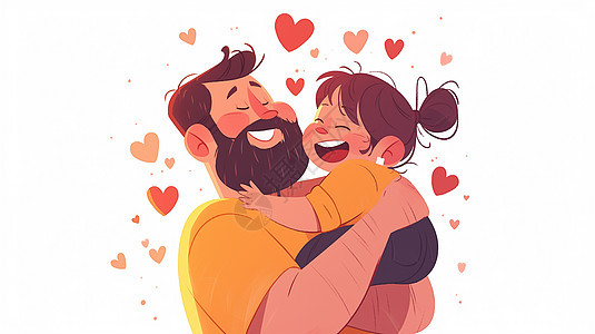 开心拥抱的父女插画图片