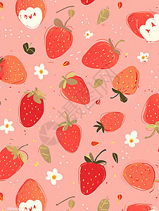平铺红色可爱的草莓背景背景图片