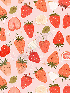 平铺红色可爱的水果草莓图片