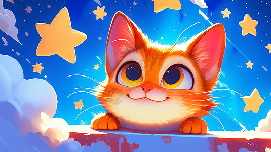看星星的卡通小橘猫图片