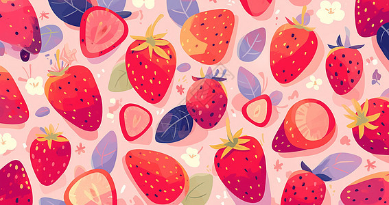 红色美味的卡通草莓背景图片