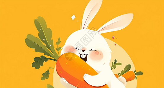 抱着大大的胡萝卜的可爱卡通小白兔图片