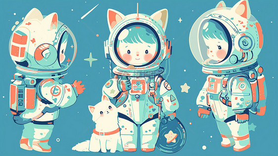 穿着宇航服的小女孩与她的宠物狗图片