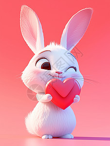 抱着红心的可爱卡通卡通小白兔背景图片