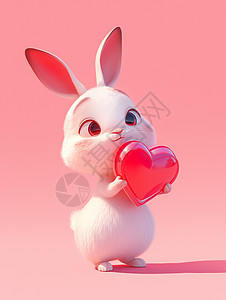 抱着红心的可爱卡通立体卡通白兔背景图片