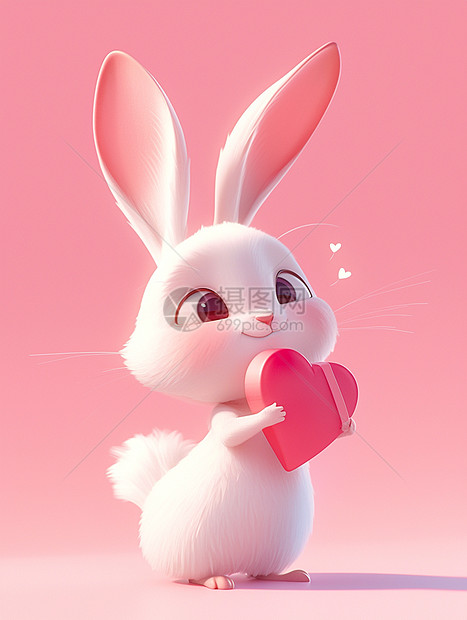 抱着红心的可爱卡通卡通小白兔图片