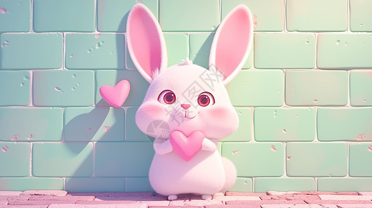 粉色长长的耳朵立体卡通小白兔图片