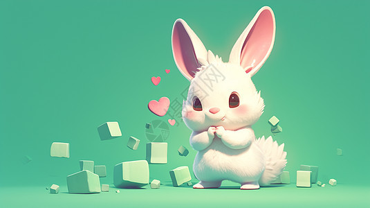 粉色耳朵立体可爱卡通小白兔图片