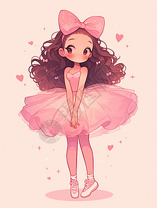 穿着粉色蓬蓬裙头戴着粉色蝴蝶结的卡通小女孩图片